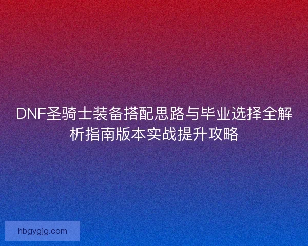 DNF圣骑士装备搭配思路与毕业选择全解析指南版本实战提升攻略